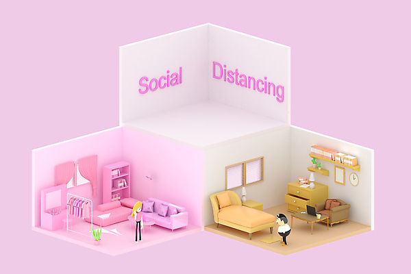 JPG 해외이미지 전신 여자 남자 분홍색 가구 일러스트 창문 책장 3D캐릭터 서기 성인 두명 소파 3D 방 침대 성인만 코로나바이러스 사회적거리두기 델타변이바이러스 오미크론 해외일러스트 캐릭터 캠페인 컬러 생활용품 의자 모션 사람 바이러스 디지털합성 파일형식 이미지허브