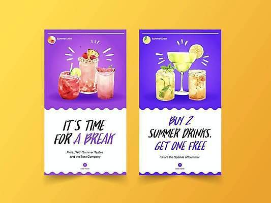 EPS 해외이미지 일러스트 여름음식 사람없음 세트 보라색 칵테일 과일주스 냉음료 소셜네트워크 소셜미디어 해외일러스트 음료 음식 컬러 과일 주류 주스 파일형식 벡터 여름_계절 이미지허브