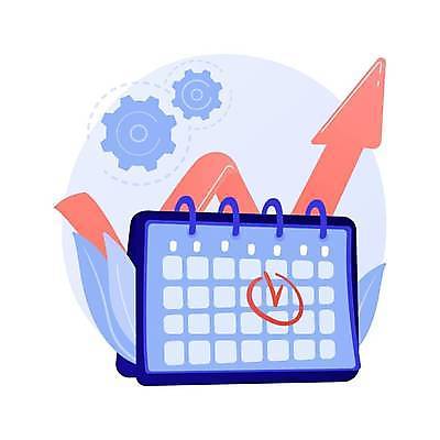 EPS 해외이미지 화살표 잎 일러스트 비즈니스 표시 사람없음 계획 체크표시 톱니바퀴 상승 탁상달력 해외일러스트 식물 컨셉 달력 확인 파일형식 벡터 이미지허브