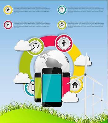 EPS 해외이미지 지구 하늘색 일러스트 비즈니스 돋보기 그래프 사람모양 잔디 사람없음 그래픽 스마트폰 자료 인포그래픽 정보 원형 풍력에너지 톱니바퀴 집모양 해외일러스트 모양 도형 식물 파란색 핸드폰 스마트기기 그린에너지 파일형식 벡터 이미지허브