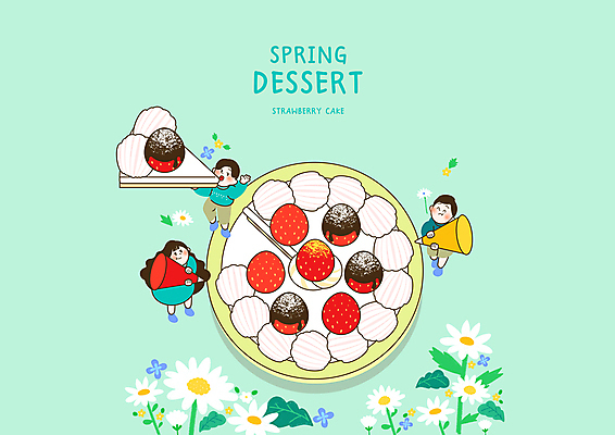 전신 PSD 여자 남자 일러스트 딸기 디저트 들기 성인 세명 봄 올려보기 풀 달콤 조각케이크 먹기 데이지 깔대기 딸기케이크 민트색 생크림케이크 소인 짤주머니 성인만 국내일러스트 식물 계절 꽃 음식 컬러 과일 모션 사람 케이크 맛 제빵도구 파일형식