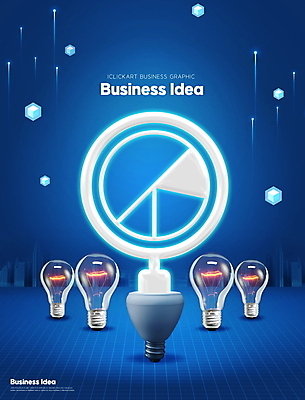 PSD 편집이미지 비즈니스 전구 돋보기 아이디어 타이포그라피 사람없음 파란색 빛 큐브 정사각형 창의력 이미지편집 도형 문자 컬러 컨셉 파일형식