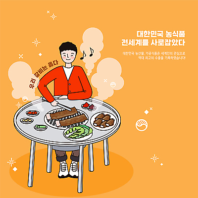 전신 남자 한식 일러스트 한국 집게 한명 들기 앉기 성인 주황색 양념 굽기 갈비 불판 갈비구이 쌈채소 원형탁자 한류 성인남자한명만 소프트파워 국내일러스트 AI파일 1 아시아 문화 음식 컬러 채소 모션 탁자 육류 사람 구이 남자한명만 성인남자만 파일형식 벡터