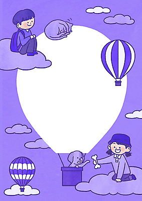 전신 PSD 구름 여자 남자 반려견 어린이 두마리 일러스트 놀이 프레임 앉기 소녀 소년 두명 보라색 고양이 열기구 강아지 주기 웅크림 개뼈다귀 프레임일러스트 어린이만 반려묘 국내일러스트 자연요소 컬러 2 포유류 항공교통 모션 사람 반려동물 개 애견간식 파일형식