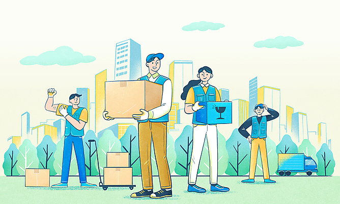 전신 PSD 나무 구름 여자 남자 일러스트 서기 들기 빌딩 여러명 성인 타이포그라피 생활 파란색 이사 직원 알통 이삿짐 이삿짐센터 이삿짐차 성인만 포장이사 이사트럭 국내일러스트 자연요소 식물 문자 컬러 다수 모션 근육 사람 건물 트럭 특수차량 파일형식