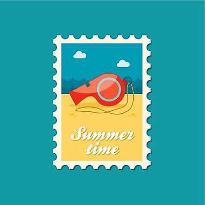 EPS 해외이미지 구름 일러스트 해변 사람없음 여름 파란색 노란색 주황색 호루라기 우표 해외일러스트 자연요소 계절 바다 컬러 파일형식 벡터 이미지허브