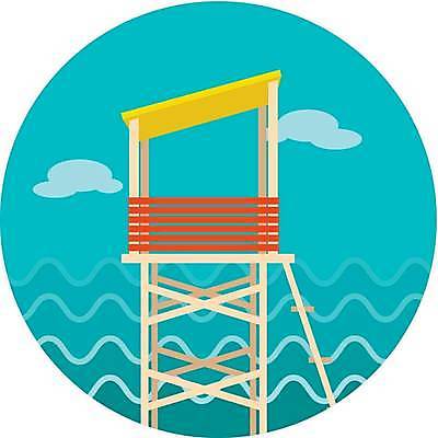 EPS 해외이미지 바다 하늘색 일러스트 사람없음 여름 탑 수상구조대 해외일러스트 건축물 계절 파란색 구조대 파일형식 벡터 이미지허브