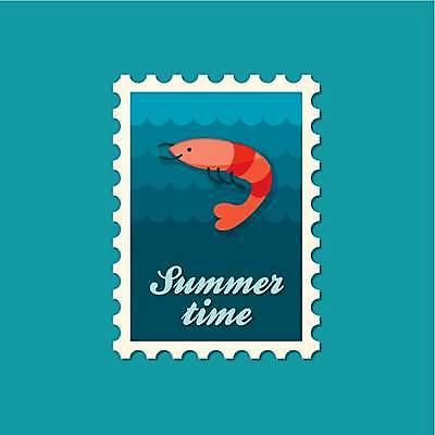 EPS 해외이미지 한마리 바다 일러스트 새우 사람없음 빨간색 여름 파란색 우표 해외일러스트 1 계절 컬러 갑각류 파일형식 벡터 이미지허브