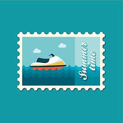 EPS 해외이미지 바다 일러스트 사람없음 파란색 제트스키 우표 해외일러스트 컬러 수상스포츠 파일형식 벡터 이미지허브