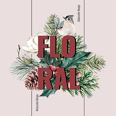 EPS 해외이미지 한마리 일러스트 조류 프레임 타이포그라피 사람없음 솔방울 솔잎 프레임일러스트 호랑가시나무열매 해외일러스트 동물 문자 1 열매 잎 파일형식 벡터 이미지허브