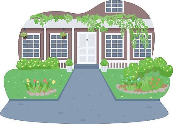 EPS 해외이미지 일러스트 주택 사람없음 문 앞마당 해외일러스트 건물 파일형식 벡터 이미지허브