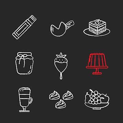 EPS 해외이미지 디자인 과일 일러스트 딸기 디저트 사람없음 세트 과자 케이크 검은색 흰색 달콤 잼 껌 그림 젤리 푸딩 머랭 포춘쿠키 머랭쿠키 해외일러스트 음식 컬러 쿠키 소스_음식 맛 파일형식 벡터 이미지허브