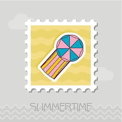 EPS 해외이미지 분홍색 일러스트 사람없음 노란색 파라솔 선베드 우표 해외일러스트 컬러 의자 파일형식 벡터 이미지허브