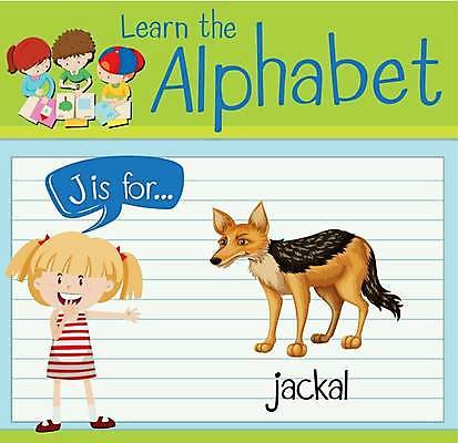 EPS 해외이미지 전신 동물 한마리 알파벳 영어 여자 남자 어린이 말풍선 일러스트 안내 영어교육 소년 여러명 상반신 가리킴 J 검은등자칼 단어공부 단어카드 어린이만 해외일러스트 문자 1 교육 다수 사람 손짓 학습 파일형식 벡터 단어장 이미지허브