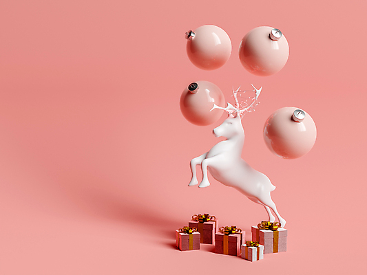 포토 JPG 해외이미지 분홍색 크리스마스장식 크리스마스 공 사람없음 장식 선물상자 3D 순록 해외포토 기념일 컬러 선물 상자 디지털합성 파일형식 이미지허브