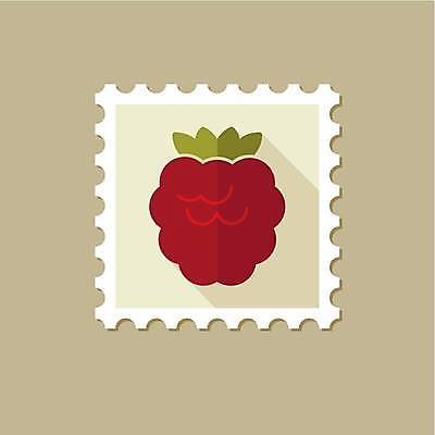 EPS 해외이미지 일러스트 사람없음 빨간색 산딸기 우표 베이지색 해외일러스트 컬러 과일 파일형식 벡터 이미지허브