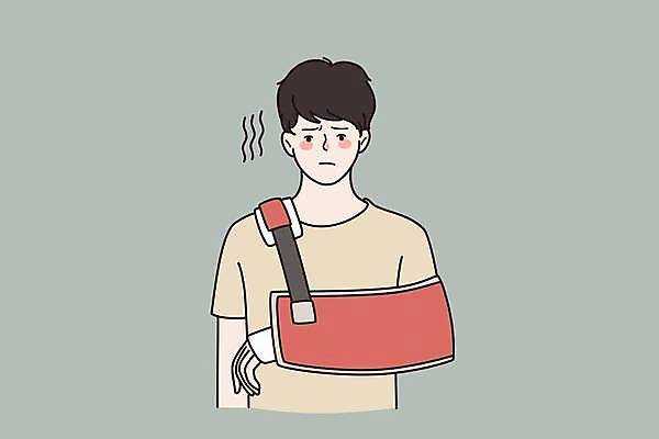 EPS 해외이미지 라이프스타일 남자 일러스트 한명 상반신 성인 일상 환자 찡그림 깁스 우울감 팔골절 성인남자한명만 해외일러스트 1 감정 의학 표정 사람 라이프 생활 의료용품 골절 남자한명만 성인남자만 파일형식 벡터 이미지허브