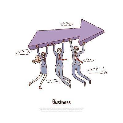 EPS 해외이미지 전신 여자 남자 화살표 일러스트 협력 함께함 들기 정장 성인 세명 비행 비즈니스맨 비즈니스우먼 동료 성인만 해외일러스트 옷 컨셉 비즈니스 관계 모션 사람 직장인 파일형식 벡터 이미지허브