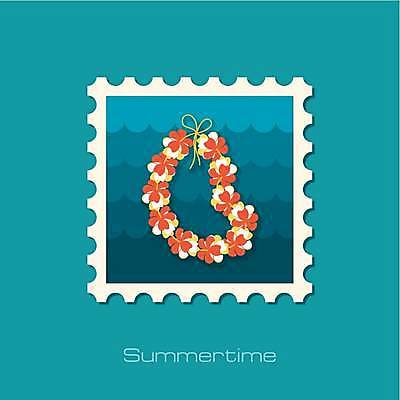 EPS 해외이미지 리본 일러스트 사람없음 파란색 꽃목걸이 우표 하와이무궁화 히비스커스 해외일러스트 꽃 컬러 목걸이 파일형식 벡터 이미지허브