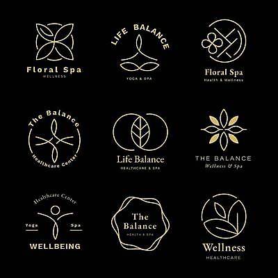 EPS 해외이미지 꽃 잎 일러스트 요가 사람모양 사람없음 세트 노란색 검은색 스파 심볼 라인아트 해외일러스트 모양 식물 웰빙 선 컬러 파일형식 벡터 이미지허브