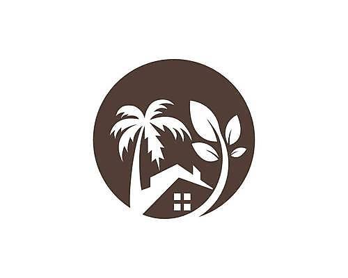 EPS 해외이미지 나무 디자인 컨셉 일러스트 주택 사람없음 야자수 갈색 심볼 에코 해외일러스트 식물 컬러 건물 환경 파일형식 벡터 이미지허브