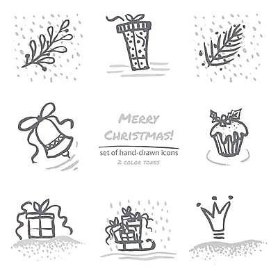 EPS 해외이미지 크리스마스 일러스트 왕관 사람없음 선물상자 세트 회색 종 풀잎 컵케이크 심볼 썰매 손그림 징글벨 해외일러스트 기념일 컬러 잎 선물 상자 케이크 풀_식물 파일형식 벡터 이미지허브