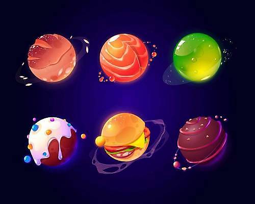 EPS 해외이미지 빵 일러스트 사탕 사람없음 판타지 세트 초콜릿 행성 햄버거 게임 원형 젤리 엘리먼트 연어회 해외일러스트 도형 음식 상상 놀이 디저트 패스트푸드 우주 생선회 연어 파일형식 벡터 이미지허브