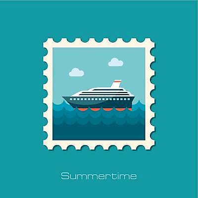 EPS 해외이미지 디자인 바다 일러스트 사람없음 크루즈 우표 해외일러스트 배_교통 파일형식 벡터 이미지허브