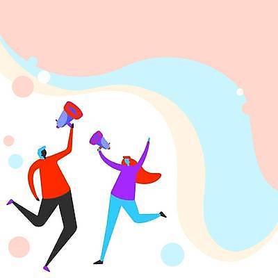 EPS 해외이미지 전신 디자인 여자 남자 백그라운드 일러스트 들기 성인 두명 확성기 잡기 성인만 카피스페이스 해외일러스트 모션 사람 공백 파일형식 벡터 이미지허브