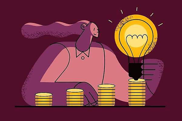 EPS 해외이미지 전신 라이프스타일 여자 일러스트 전구 한명 들기 상반신 성인 표현 자주색 동전탑 성인여자한명만 해외일러스트 1 컬러 모션 사람 생활 쌓기 동전 여자한명만 성인여자만 파일형식 벡터 이미지허브