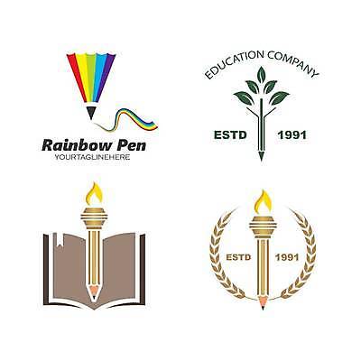 EPS 해외이미지 디자인 교육 일러스트 나뭇잎 사람없음 책 연필 펜 심볼 사인 월계수 챔피언 해외일러스트 잎 학용품 필기구 파일형식 벡터 이미지허브