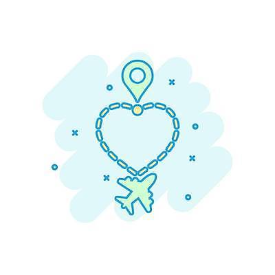 EPS 해외이미지 점선 여행 일러스트 비행기 사람없음 도착지 하트 위치 경로 민트색 해외일러스트 모양 선 컬러 항공교통 대중교통 행선지 파일형식 벡터 이미지허브