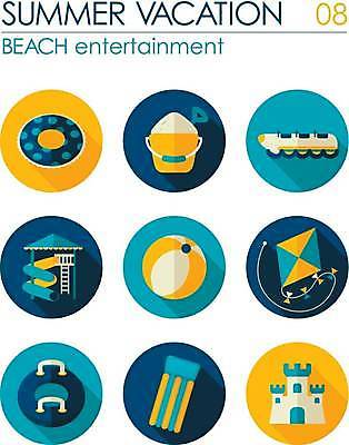 EPS 해외이미지 모래 일러스트 사람없음 세트 비치볼 양동이 연 비치베드 모래성 튜브 바나나보트 워터슬라이드 해외일러스트 공 바캉스용품 놀이용품 보트 파일형식 벡터 이미지허브