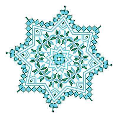 EPS 해외이미지 전통 디자인 일러스트 추상 사람없음 파란색 눈송이 자수 만다라 해외일러스트 컬러 무늬 눈_날씨 파일형식 벡터 이미지허브