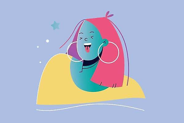 EPS 해외이미지 전신 라이프스타일 여자 별 일러스트 한명 웃음 상반신 성인 즐거움 메롱 성인여자한명만 해외일러스트 자연요소 1 감정 모션 표정 사람 생활 여자한명만 성인여자만 파일형식 벡터 이미지허브