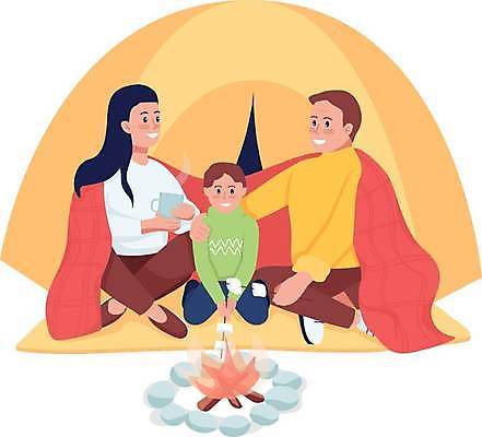 EPS 해외이미지 전신 여자 남자 아들 어린이 일러스트 엄마 텐트 들기 앉기 소년 성인 세명 캠핑 머그컵 아빠 모닥불 담요 굽기 캠핑장 마시멜로우 어깨에손 해외일러스트 가족 모션 불 레저 디저트 캠핑도구 사람 컵 구이 파일형식 벡터 이미지허브