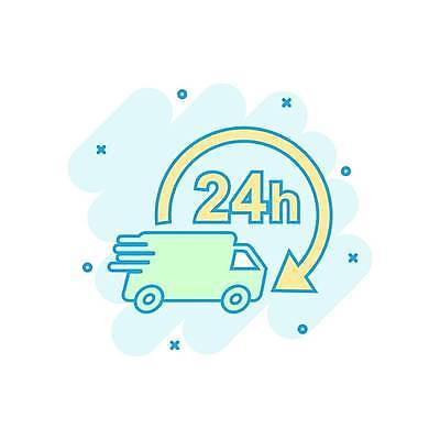 EPS 해외이미지 화살표 일러스트 사람없음 트럭 배송 24시간 민트색 탑차 해외일러스트 컬러 자동차 시간 파일형식 벡터 이미지허브