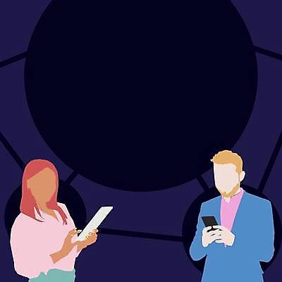 EPS 해외이미지 여자 남자 일러스트 비즈니스 커뮤니케이션 프레임 들기 성인 두명 스마트폰 태블릿 비즈니스맨 비즈니스우먼 남색 얼굴없음 성인만 카피스페이스 해외일러스트 컬러 모션 사람 전자제품 핸드폰 스마트기기 공백 직장인 파일형식 벡터 이미지허브