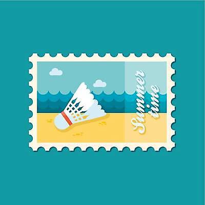 EPS 해외이미지 디자인 스포츠 일러스트 해변 사람없음 셔틀콕 배드민턴 우표 해외일러스트 스포츠용품 바다 구기 파일형식 벡터 이미지허브