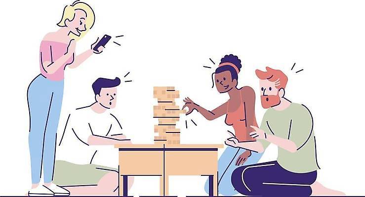 EPS 해외이미지 전신 여자 남자 일러스트 놀이 탁자 함께함 서기 들기 여러명 성인 친구 스마트폰 우정 잡기 무릎꿇기 즐거움 젠가 꺼내기 성인만 해외일러스트 감정 가구 다수 컨셉 관계 모션 사람 핸드폰 스마트기기 놀이용품 파일형식 벡터 이미지허브