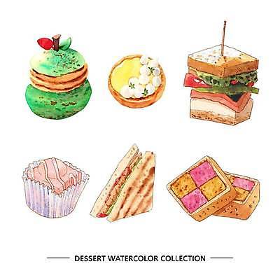 EPS 해외이미지 일러스트 디저트 수채화 샌드위치 사람없음 쿠키 케이크 마카롱 에그타르트 엘리먼트 해외일러스트 음식 타르트 파일형식 벡터 이미지허브
