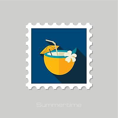 EPS 해외이미지 디자인 꽃 음료 일러스트 우산 빨대 사람없음 장식 코코넛 우표 코코넛주스 해외일러스트 식물 과일 주스 파일형식 벡터 이미지허브