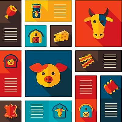 EPS 해외이미지 여러마리 일러스트 치즈 육류 돼지고기 세마리 사람없음 세트 농장 소고기 우유 돼지 소 가죽 베이컨 외양간 해외일러스트 다수 농업 식재료 포유류 유제품 3 파일형식 벡터 이미지허브