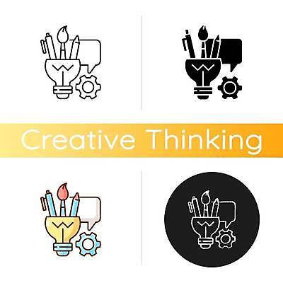 EPS 해외이미지 디자인 말풍선 라인일러스트 일러스트 전구 아이디어 창조 사람없음 세트 펜 붓 톱니바퀴 창의력 해외일러스트 컨셉 필기구 파일형식 벡터 이미지허브