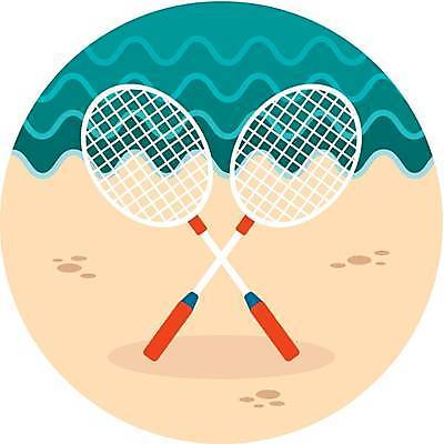 EPS 해외이미지 일러스트 해변 사람없음 배드민턴라켓 교차 해외일러스트 바다 라켓 파일형식 벡터 이미지허브