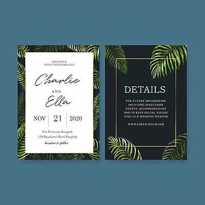 EPS 해외이미지 손글씨 일러스트 사람없음 초록색 검은색 흰색 분위기 청첩장 손그림 야자수잎 열대잎 해외일러스트 컬러 컨셉 잎 카드_감사 파일형식 벡터 이미지허브