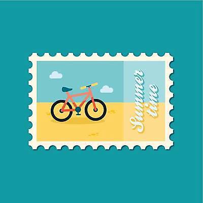EPS 해외이미지 디자인 일러스트 해변 사람없음 자전거 우표 해외일러스트 바다 바이크 파일형식 벡터 이미지허브