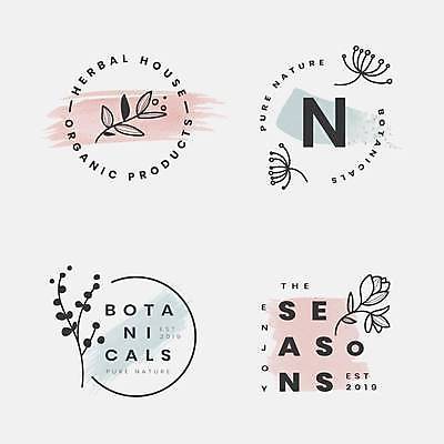 EPS 해외이미지 꽃 분홍색 하늘색 잎 일러스트 붓터치 사람없음 세트 원형 심볼 해외일러스트 도형 식물 컬러 파란색 파일형식 벡터 이미지허브