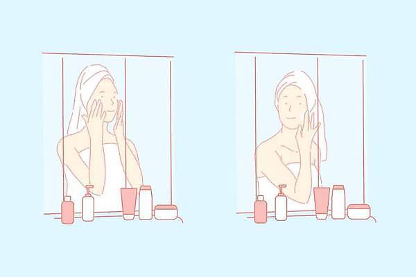 EPS 해외이미지 라이프스타일 응시 여자 일러스트 상반신 성인 두명 수건 화장품 거울 피부관리 바르기 화장대 스킨케어 돌봄 수분크림 성인여자만 해외일러스트 시선 가구 모션 사람 생활 위생용품 뷰티 여자만 성인만 파일형식 벡터 이미지허브