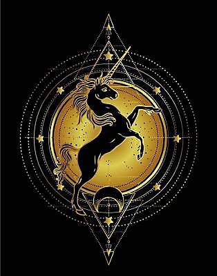 EPS 해외이미지 디자인 별 선 일러스트 상상 뿔 사람없음 검은색 금색 신비 엘리먼트 유니콘 환상 해외일러스트 자연요소 컬러 컨셉 파일형식 벡터 이미지허브